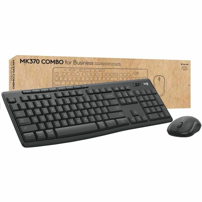Logitech MK370 Combo for Business Wireless Keyboard and Silent Mouse - USB Plunger/Membrane Bluetooth Keyboard - 112 Key - English (US) - Graphite - USB Wireless Bluetooth Mouse - Rugged - Graphite - Symmetrical - AA, AAA - Compatible with PC, Mac