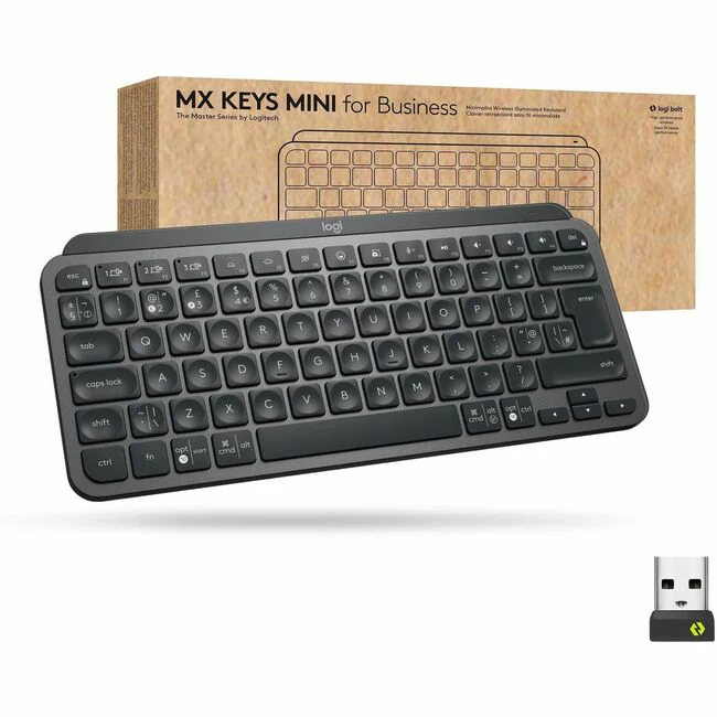 Logitech MX Keys Mini for Business (Graphite) - Wireless Connectivity - Bluetooth - 32.81 ft - 2.40 GHz Easy-Switch Hot Key(s) - ChromeOS - Computer, Smartphone, Notebook, Tablet, iPad - PC, Mac - Graphite