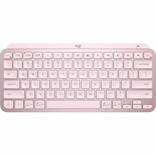 Logitech MX Keys Mini (Rose) - Wireless Connectivity - Bluetooth - 32.81 ft - USB Interface Emoji, Dictation, Mute Hot Key(s) - ChromeOS - Desktop Computer, Notebook - PC, Mac - MX Keyswitch - Rose