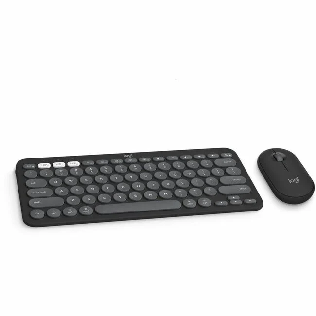 Logitech Pebble 2 Combo for Mac Wireless Keyboard and Mouse - USB Type A Wireless Bluetooth Keyboard - Tonal Graphite - USB Type A Wireless Bluetooth Mouse - Optical - 4000 dpi - 3 Button - Scroll Wheel - Tonal Graphite - AA, AAA - Compatible with Macbook