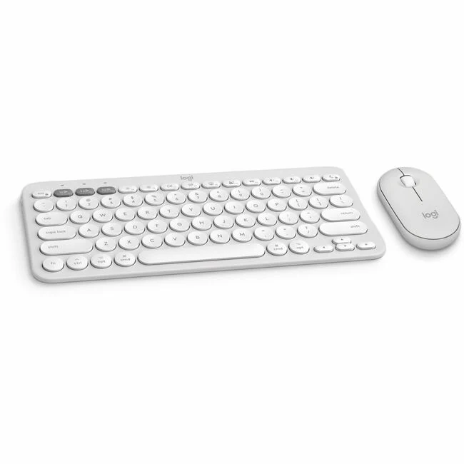 Logitech Pebble 2 Combo for Mac Wireless Keyboard and Mouse - USB Type A Wireless Bluetooth Keyboard - Tonal White - USB Type A Wireless Bluetooth Mouse - Optical - 4000 dpi - 3 Button - Scroll Wheel - Tonal White - AA, AAA - Compatible with Macbook, iPad