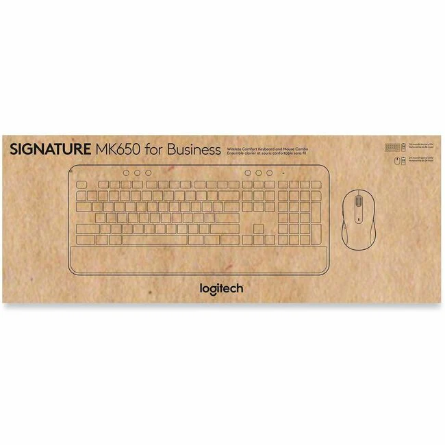 Logitech Signature MK650 Combo for Business Wireless Mouse and Keyboard Combo - USB Plunger Wireless Bluetooth/RF Keyboard - 118 Key - English (US) - Off White - USB Wireless Bluetooth/RF Mouse - 4000 dpi - Scroll Wheel - Off White - Symmetrical - AA - Co