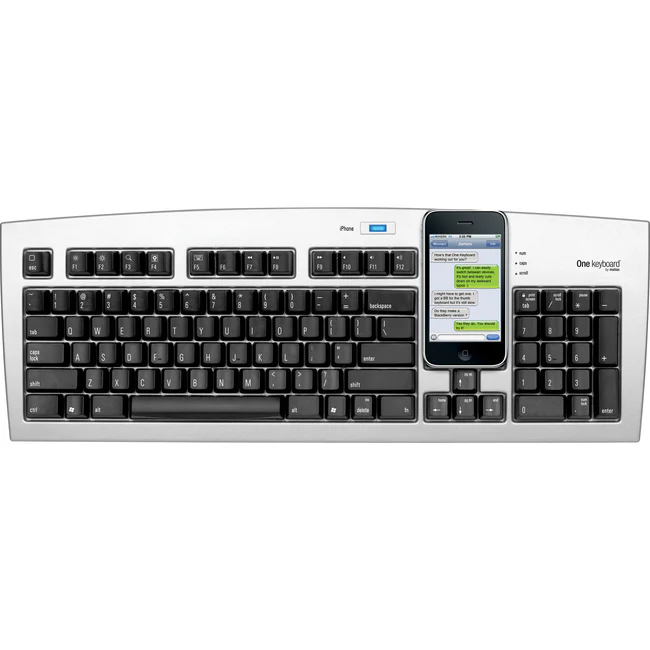 Matias One Keyboard - Wired/Wireless Connectivity - Bluetooth - USB Interface - 95 Key - English (US) - Computer, Cellular Phone, Tablet - USB Hub - Android, BlackBerry - Silver