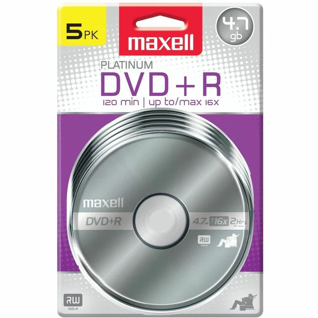 Maxell 16x DVD+R Media - 4.7GB - 120mm Standard - 5 Pack Blister Pack