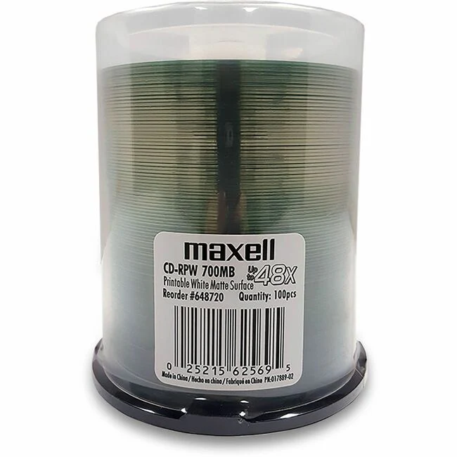 Maxell CD Recordable Media - CD-R - 48x - 700 MB - 100 Pack Spindle - 120mm - Single-layer Layers - Printable - Inkjet, Thermal Printable - 1.33 Hour Maximum Recording Time