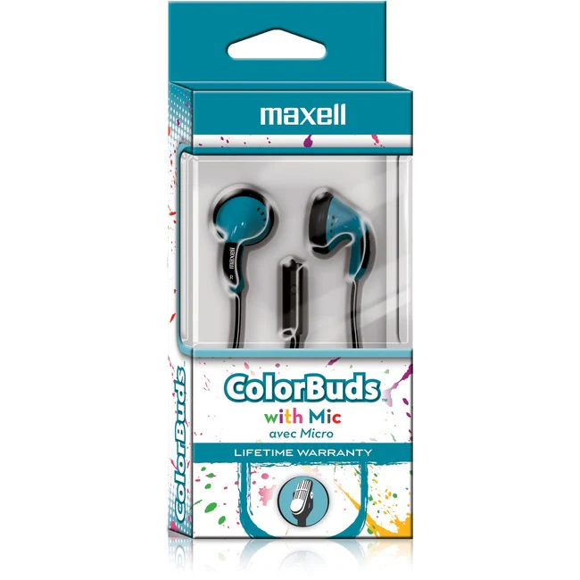 Maxell Color Buds CBM-B5 Earset - Stereo - Mini-phone (3.5mm) - Wired - Earbud - Binaural - Outer-ear - 4 ft Cable - Blue