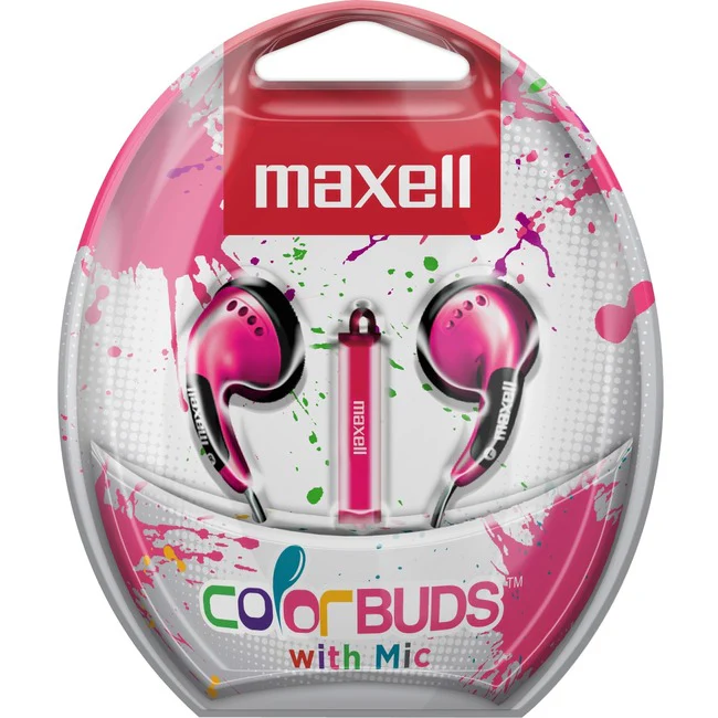 Maxell Color Buds with Mic - Stereo - Wired - Earbud - Binaural - Outer-ear - Pink