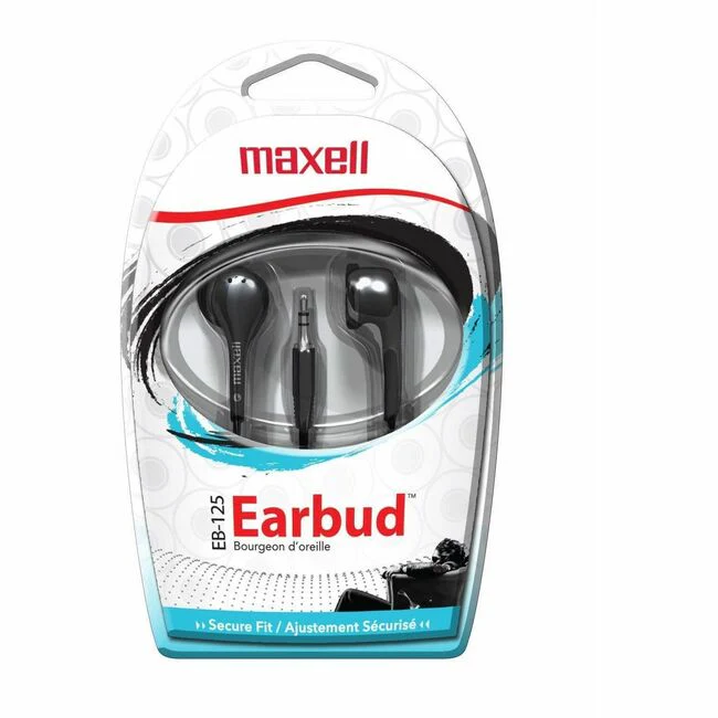 Maxell EB-125 Stereo Ear Buds - Stereo - Black - Mini-phone (3.5mm) - Wired - 32 Ohm - 20 Hz 23 kHz - Nickel Plated Connector - Earbud - Binaural - Outer-ear - 3 ft Cable - 1