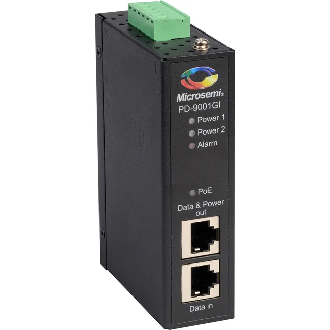 Microchip Single Port 30W Industrial PoE Midspan - 20 V DC, 60 V DC Input - 50 V DC Output - 1 10/100/1000Base-T Input Port(s) - 1 10/100/1000Base-T Output Port(s) - 30 W - DIN Rail/Wall Mountable