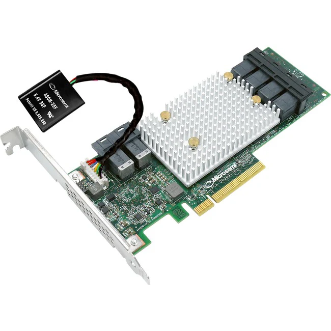 Microchip SmartRAID 3154-8e Adapter with Integrated Flash Backup - 12Gb/s SAS - PCI Express 3.0 x8 - Plug-in Card - RAID Supported - 0, 1, 5, 6, 50, 60, 10 ADM, 1 ADM RAID Level - 8 Total SAS Port(s) - 8 SAS Port(s) External - PC, Linux - 4 GB Flash Backe