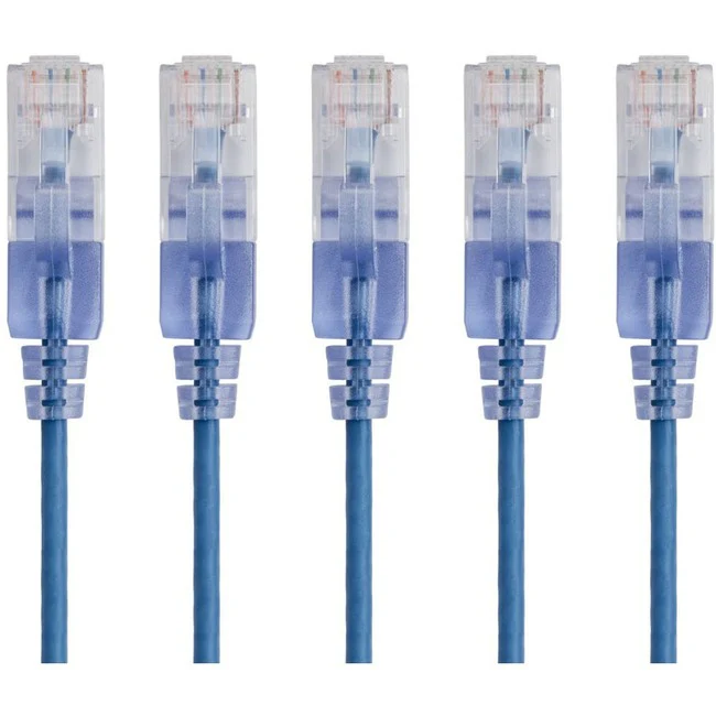 Monoprice 5-Pack, SlimRun Cat6A Ethernet Network Patch Cable, 3ft Blue