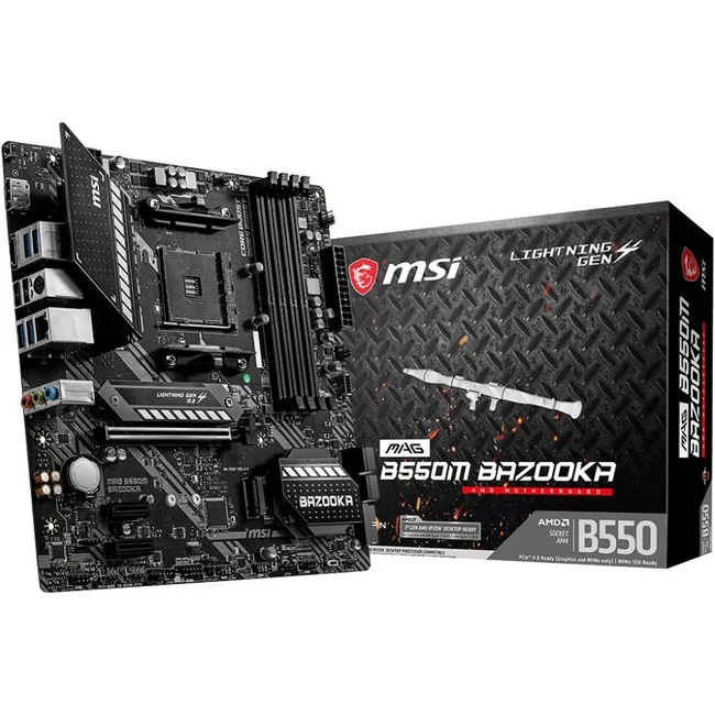 MSI MAG B550M BAZOOKA Desktop Motherboard - AMD B550 Chipset - Socket AM4 - Micro ATX - 128 GB DDR4 SDRAM Maximum RAM - DIMM, UDIMM - 4 x Memory Slots - Gigabit Ethernet - HDMI - DisplayPort - 4 x SATA Interfaces