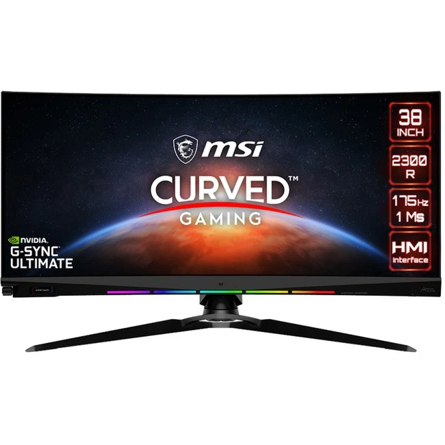 MSI MEG MEG381CQR Plus 38" Class UW-QHD+ Curved Screen Gaming LCD Monitor - 21:9 - Black - 37.5" Viewable - Rapid IPS - LED Backlight - 3840 x 1600 - 1.07 Billion Colors - G-sync Ultimate - 600 Nit - 1 ms - 175 Hz Refresh Rate - HDMI - DisplayPort - USB H