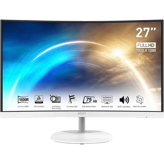MSI Pro MP271CW 27" Class Full HD Curved Screen LCD Monitor - 16:9 - White - 27" Viewable - Vertical Alignment (VA) - 1920 x 1080 - 16.7 Million Colors - 250 Nit - 1 ms - 75 Hz Refresh Rate - HDMI - VGA