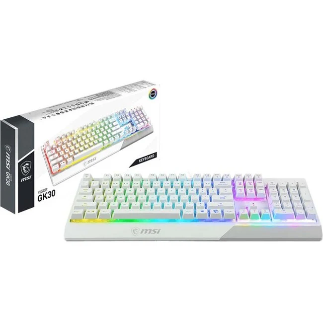 MSI Vigor GK30 Gaming Keyboard - Cable Connectivity - USB 2.0 Interface - RGB LED Volume Control Hot Key(s) - PC - Plunger Keyswitch - White