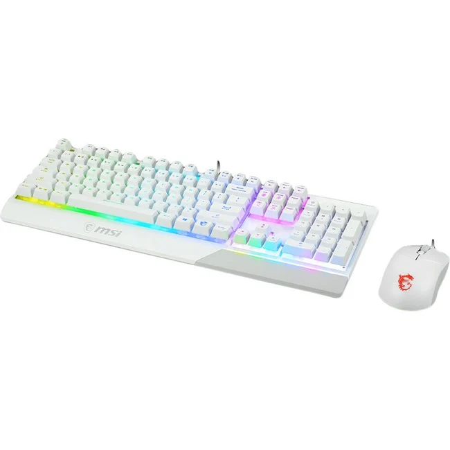 MSI Vigor GK30 White Gaming Keyboard - USB Plunger Cable Keyboard - White - USB Cable Mouse - Optical - 5000 dpi - Scroll Wheel - White - Symmetrical