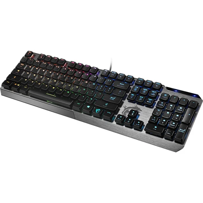 MSI VIGOR GK50 LOW PROFILE Gaming Keyboard - Cable Connectivity - USB 2.0 Interface - RGB LED Volume Control, Media Center Hot Key(s) - English (US) - PC - Mechanical Keyswitch - Black