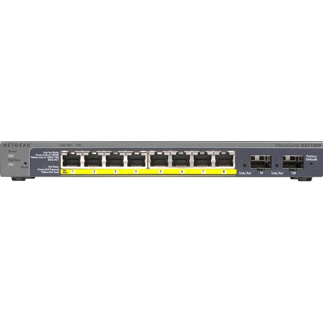 NETGEAR 8-Port Smart Managed Pro PoE Switch, 53W, GS110TP - 8 Ports - Manageable - 10/100/1000Base-T, 1000Base-X - 2 Layer Supported - 2 SFP Slots - Desktop, Wall Mountable - Lifetime Limited Warranty