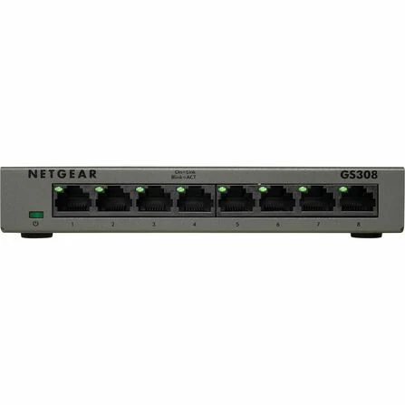 Netgear GS308 Ethernet Switch - 8 Ports - Gigabit Ethernet - 10/100/1000Base-T - 2 Layer Supported - Twisted Pair - Desktop, Wall Mountable - 3 Year Limited Warranty