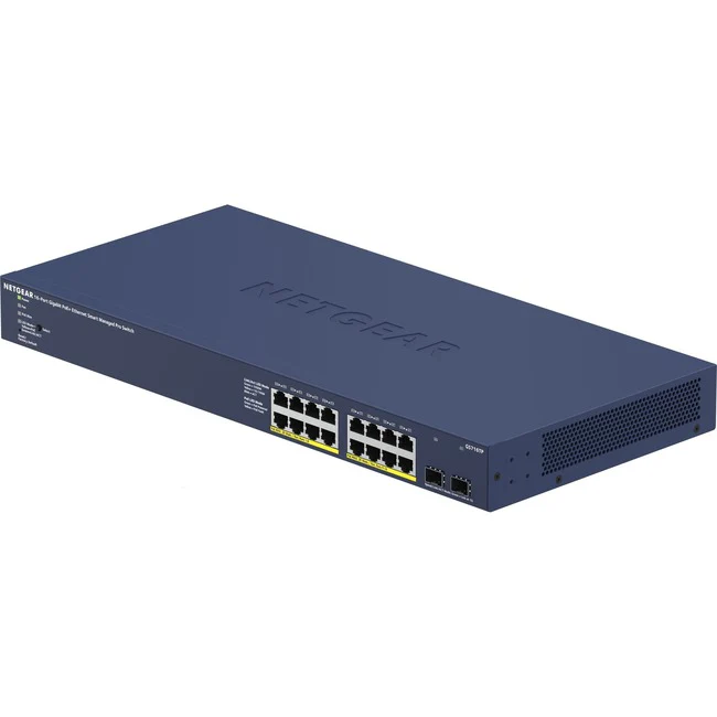 Netgear GS716TP Ethernet Switch - 16 Ports - Manageable - 4 Layer Supported - Modular - 2 SFP Slots - 193.90 W Power Consumption - 300 W PoE Budget - Twisted Pair, Optical Fiber - PoE Ports - Rack-mountable, Desktop - Lifetime Limited Warranty