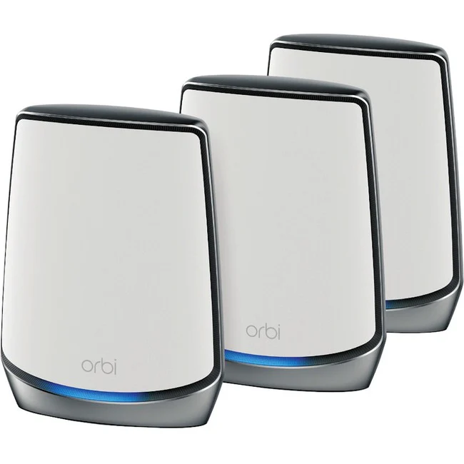 Netgear Orbi RBK853 Wi-Fi 6 IEEE 802.11 a/b/g/n/ac/ax Wireless Router - Tri Band - 2.40 GHz ISM Band - 5 GHz UNII Band - 8 x Antenna(8 x Internal) - 768 MB/s Wireless Speed - 4 x Network Port - 1 x Broadband Port - 2.5 Gigabit Ethernet