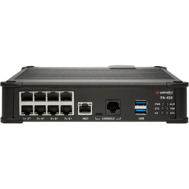 Palo Alto PA-450 Network Security Appliance - 8 Port - 10/100/1000Base-T - Gigabit Ethernet - MD5, AES (192-bit), AES (128-bit), AES (256-bit), 3DES, SHA-384, SHA-1, SHA-256, SHA-512 - 8 x RJ-45 - Desktop