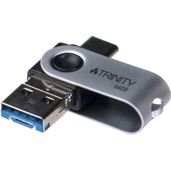 Patriot Memory TRINITY USB Flash Drive 64GB - 64 GB - USB 3.1 Type A, USB 3.1 Type C, Micro USB - 2 Year Warranty