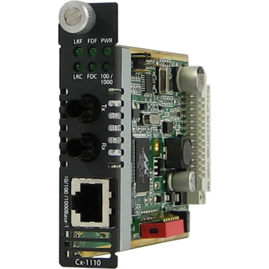Perle C-1110-S2ST70 Gigabit Ethernet Media and Rate Converter - 1 x Network (RJ-45) - 1 x ST Ports - 10/100/1000Base-T, 1000Base-ZX - 43.50 Mile - Internal