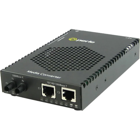 Perle S-1110DP-M2ST2 Media Converter - 1x PoE (RJ-45) Ports - 1 x ST Ports - 1000Base-LX, 10/100/1000Base-T - 1.24 Mile - Rail-mountable, Rack-mountable, Wall Mountable