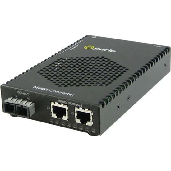 Perle S-1110DPP-M2SC2 Media Converter - 2x PoE+ (RJ-45) Ports - 1 x SC Ports - 1000Base-LX, 10/100/1000Base-T - 1.24 Mile - Rail-mountable, Rack-mountable, Wall Mountable
