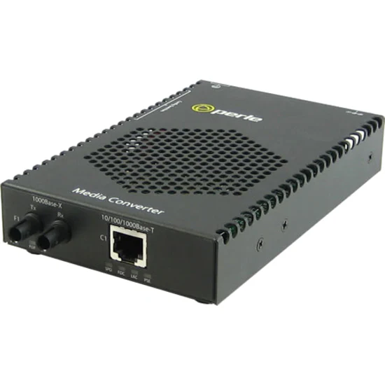 Perle S-1110P-M2ST05-XT Media Converter - 1x PoE (RJ-45) Ports - 1 x ST Ports - Multi-mode - 10/100/1000Base-T, 1000Base-SX - 1804.46 ft - Desktop, Rail-mountable, Rack-mountable, Wall Mountable