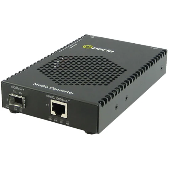 Perle S-1110P-SFP-XT Media Converter - 1 x Network (RJ-45) - 10/100/1000Base-T - 328.08 ft - 1 x Expansion Slots - 1 x SFP Slots - Desktop, Rail-mountable, Rack-mountable, Wall Mountable