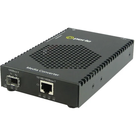 Perle S-1110PP-SFP-XT Media Converter - 1x PoE+ (RJ-45) Ports - 10/100/1000Base-T - 1 x Expansion Slots - 1 x SFP Slots - Rail-mountable, Rack-mountable, Desktop, Wall Mountable