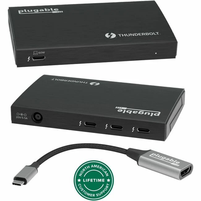 Plugable 4-Port Thunderbolt 4 Hub - Connect & Charge on Each Downstream TBT4 / USB4 Port, Add Single 8K / Dual 4K Displays, Mac & Windows, 60W Charging, Driverless