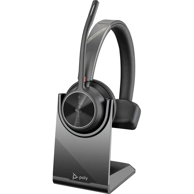 Poly Voyager 4310-M Microsoft Teams Certified Headset With Charge Stand - Stereo, Mono - Wired/Wireless - Bluetooth - 164 ft - 20 Hz - 20 kHz - Over-the-head - Binaural - Ear-cup - 4.92 ft Cable - Electret Condenser, MEMS Technology Microphone - Noise Can
