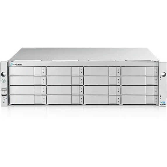 Promise Vess R3600XID SAN/NAS Storage System - 16 x HDD Supported - 16 x HDD Installed - 192 TB Installed HDD Capacity - Serial Attached SCSI (SAS) - 16 x SSD Supported - 0 x SSD Installed - 16 GB RAM - 2 x 12Gb/s SAS, Serial ATA/600 Controller - RAID Sup