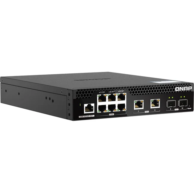 QNAP 10GbE and 2.5GbE Layer 2 Web Managed Switch for SMB Network Deployment - 8 Ports - Manageable - 10 Gigabit Ethernet, 2.5 Gigabit Ethernet - 10GBase-T, 10GBase-X, 2.5GBase-T - 2 Layer Supported - Modular - 40 W Power Consumption - Twisted Pair, Optica