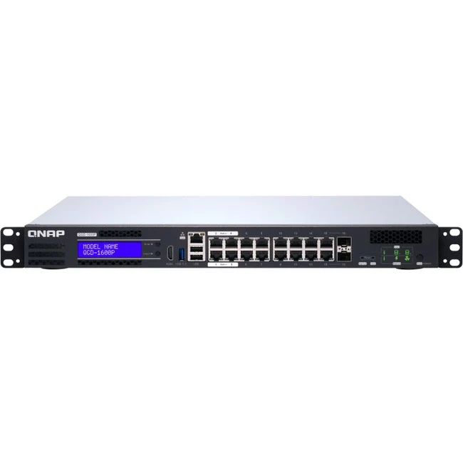 QNAP QGD-1600P-4G Ethernet Switch - 16 Ports - Manageable - 3 Layer Supported - Modular - 2 SFP Slots - Optical Fiber, Twisted Pair - Rack-mountable, Rail-mountable, Desktop - 2 Year Limited Warranty