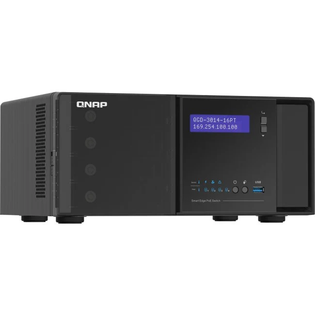 QNAP QGD-3014-16PT Ethernet Switch - 16 Ports - Manageable - 2 Layer Supported - Modular - 2 SFP Slots - 250 W Power Consumption - 140 W PoE Budget - Twisted Pair, Optical Fiber - PoE Ports - Rack-mountable, Desktop - 2 Year Limited Warranty