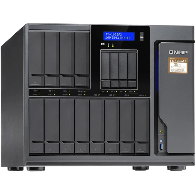 QNAP TS-1635AX-8G SAN/NAS Storage System - Marvell ARMADA 8040 Quad-core (4 Core) 1.60 GHz - 16 x HDD Supported - 16 x SSD Supported - 8 GB RAM DDR4 SDRAM - Serial ATA/600 Controller - RAID Supported - 0, 1, 5, 6, 10, 50, 60, Hot Spare, JBOD RAID Levels -
