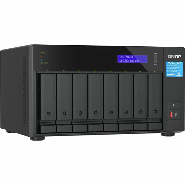 QNAP TVS-h874T-i7-32G NAS Storage System - Intel Core i7 Dodeca-core (12 Core) - 8 x HDD Supported - 0 x HDD Installed - Serial ATA/600 - 32 GB RAM DDR4 SDRAM - RAID Supported - 8 x Total Bays - 8 x 2.5"/3.5" Bay - 2 x Total Slot(s) - 2.5 Gigabit Ethernet