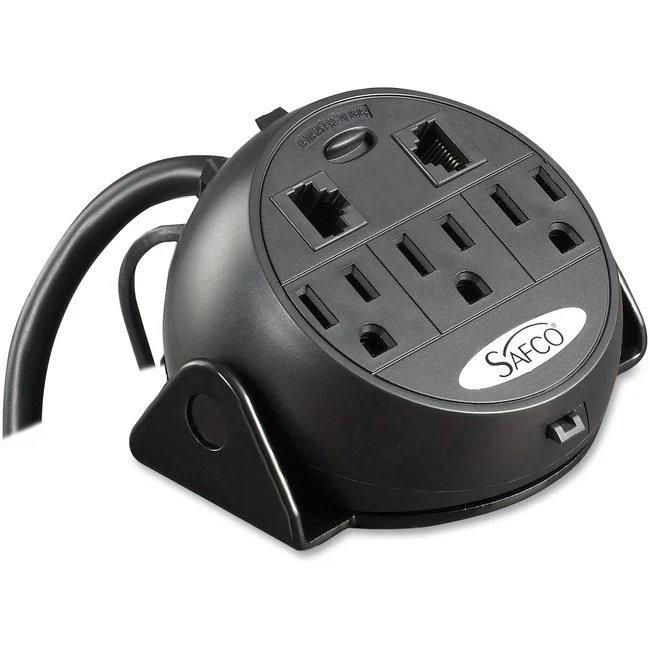 Safco 3-Outlets Power Strip - 3, 2 x RJ-45 - 8 ft Cord - Black