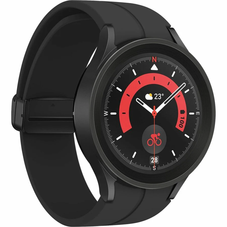 Samsung Galaxy Watch5 Pro Bluetooth (45mm) - 1.77" (45 mm) - Optical Heart Rate Sensor, Bioelectrical Impedance Analysis (BIA) Sensor - Sleep Monitor - Sleep Quality, Heart Rate, Steps Taken - 16 GB - Android Wear - Bluetooth - GPS - Black, Titanium Case