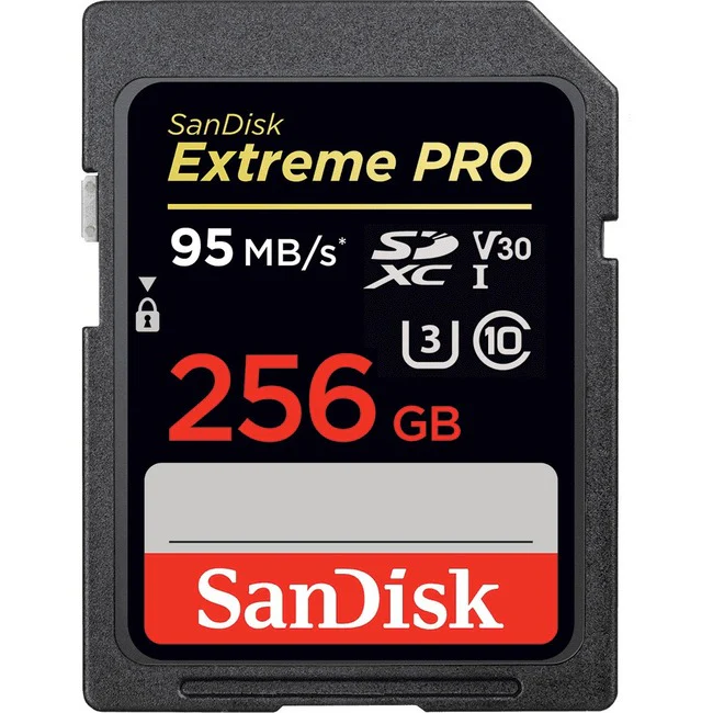 SanDisk Extreme Pro 256 GB Class 10/UHS-I (U3) SDXC - 95 MB/s Read - 90 MB/s Write
