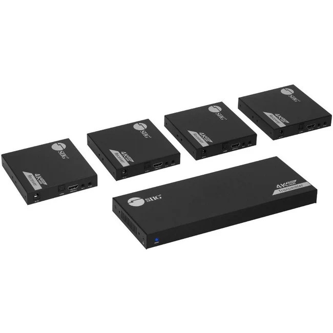 SIIG 1x4 HDMI Splitter Over Cat6 Extender with Loopout/IR/ARC & RS-232 - HDMI 1 in 1 out & 4 Ext - 1x4 HDMI 4K60Hz Splitter - 4 port HDMI Splitter - HDMI over Cat6/7 Extender - 4K60Hz 4:4:4 8-bit / 4K60Hz 4:2:0 10-bit HDR - HDCP 2.2 - 7.1ch audio- HDMI Lo