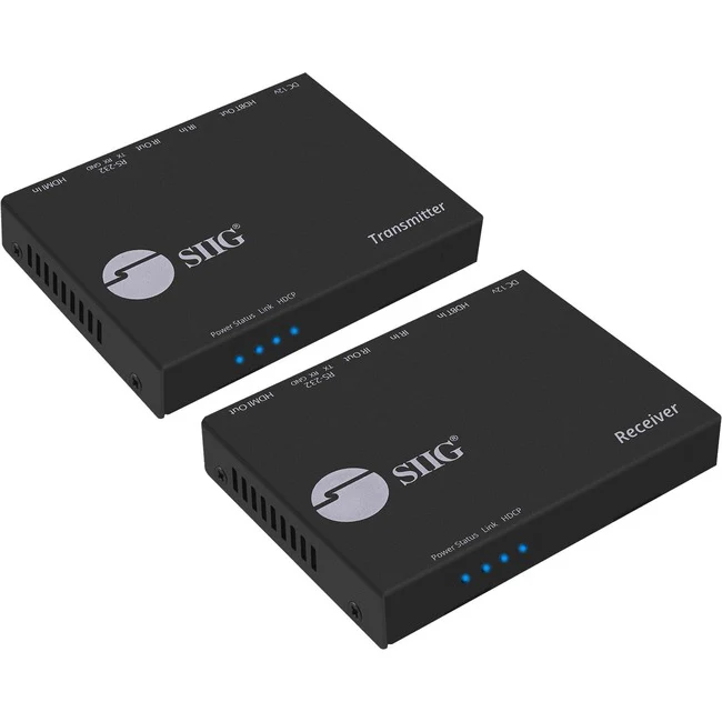 SIIG 4K HDMI HDBaseT Extender Over Single Cat5e/6 with RS-232, IR & PoC - 100m - Extends HDMI 1.4 - Distance video 4K30Hz up to 230ft/70m - 1080p60Hz up to 330ft/100m - HDCP 2.2- HDBaseT transmission protocol technology - Supports EDID pass-through / CEC
