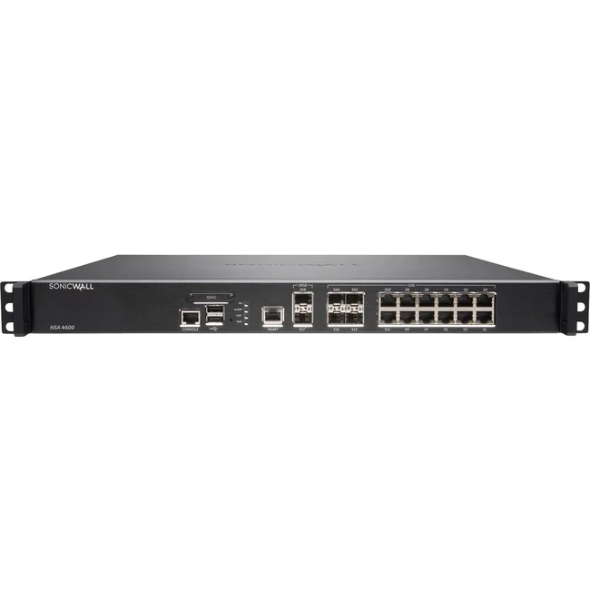 SonicWall NSA 4600 Network Security/Firewall Appliance - 12 Port - 1000Base-T, 1000Base-X - Gigabit Ethernet - DES, 3DES, AES (128-bit), AES (192-bit), AES (256-bit), MD5, SHA-1 - 12 x RJ-45 - 7 Total Expansion Slots - 1U - Rack-mountable - TAA Compliant