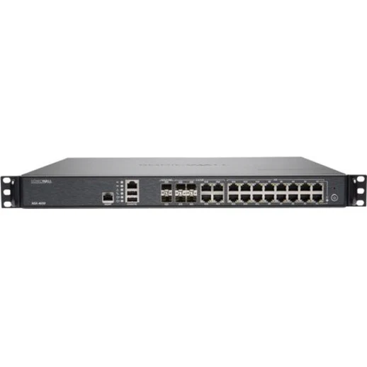 SonicWall NSA 4650 High Availability Network Security/Firewall Appliance - 20 Port - 1000Base-T, 10GBase-X - Gigabit Ethernet - DES, 3DES, AES (128-bit), AES (192-bit), AES (256-bit), MD5, SHA-1 - 20 x RJ-45 - 6 Total Expansion Slots - 1U - Rack-mountable
