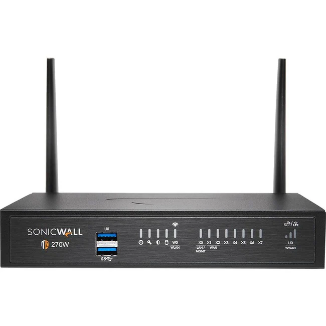 SonicWall TZ270 Network Security/Firewall Appliance - Intrusion Prevention - 8 Port - 1000Base-T - Gigabit Ethernet - 256 MB/s Firewall Throughput - AES (192-bit), DES, MD5, AES (256-bit), 3DES, AES (128-bit), SHA-1 - 8 x RJ-45 - 3 Year TotalSecure Threat
