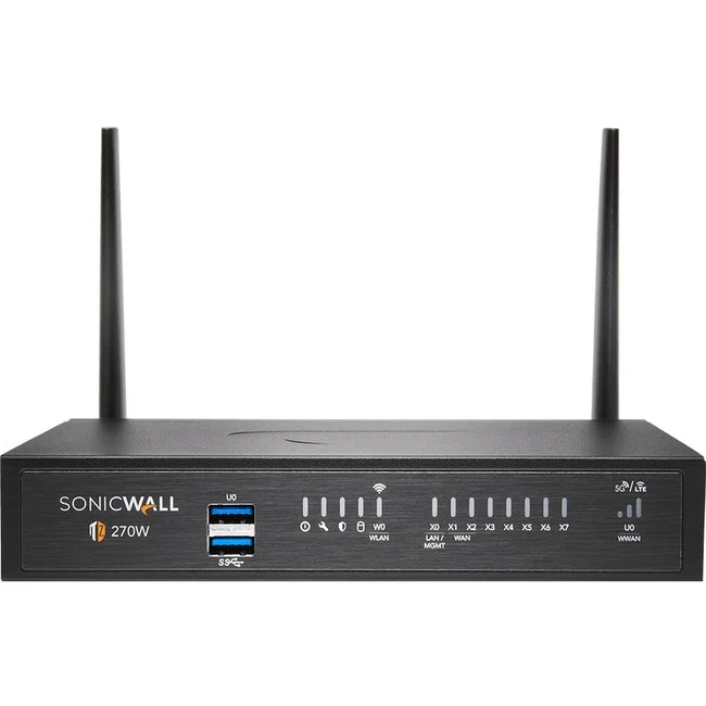 SonicWall TZ270W Network Security/Firewall Appliance - 8 Port - 10/100/1000Base-T - Gigabit Ethernet - Wireless LAN IEEE 802.11ac - DES, 3DES, MD5, SHA-1, AES (128-bit), AES (192-bit), AES (256-bit), WPA, WPA2, WEP, TKIP - 8 x RJ-45 - 3 Year TotalSecure T